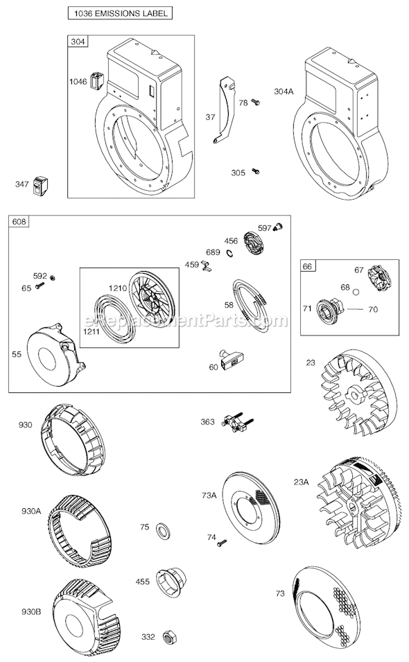 Page F Diagram and Parts List for 93400SERIES 0010-1286 Briggs and Stratton Engine